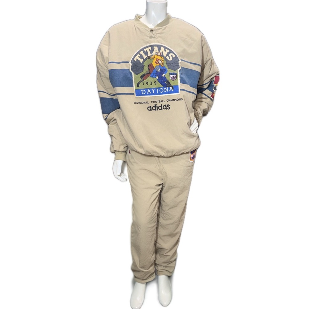 VINTAGE ADIDAS Daytona Titans Quilted Henley Jogger Set 80s | M/L